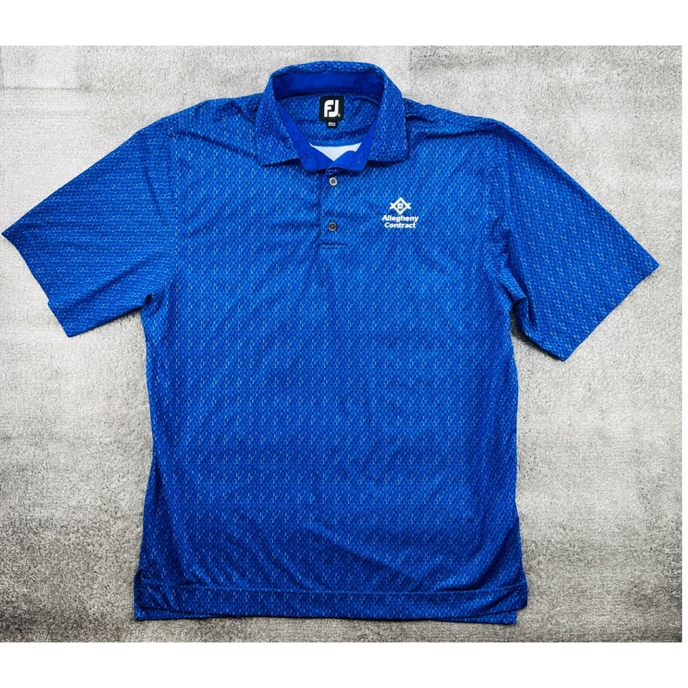 FootJoy Mens L Blue Geometric Print Golf Polo Shirt‎ Allegheny Contract